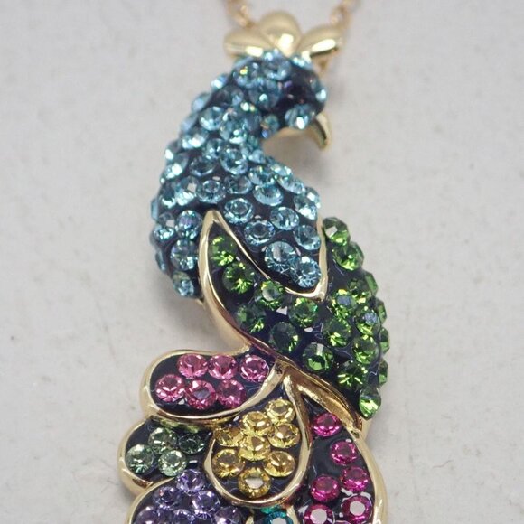 925 Stearling Silver with Swarovski Crystal Peacock necklace NWT - Picture 4 of 12